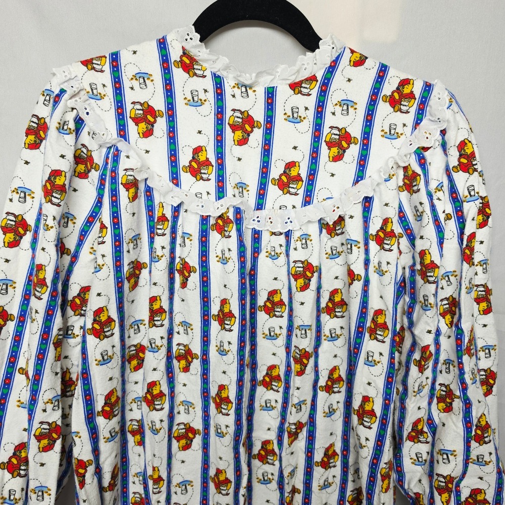Lanz of Salzburg Disney Winnie the Pooh Vintage Flannel Nightgown White Blue M - Picture 2 of 7
